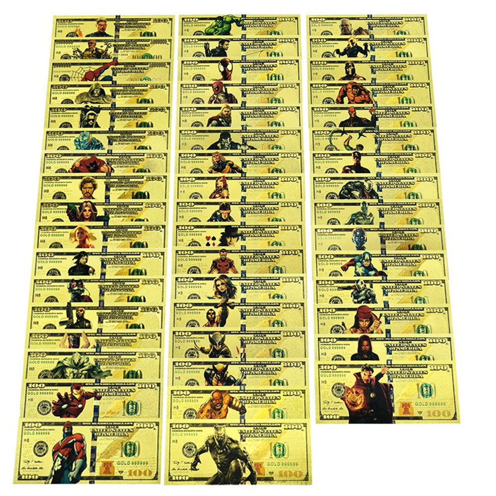 Complete Marvel Superheroes Set – 24K Gold Foil Novelty Banknotes (50 PC)