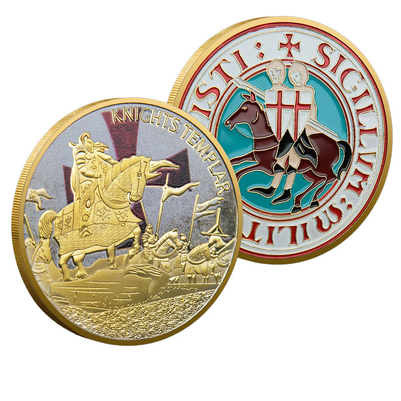 50 PCS Wholesale Lot - Knights Templar Challenge Coin Gold Plated Colorized Seal Crusader Knight