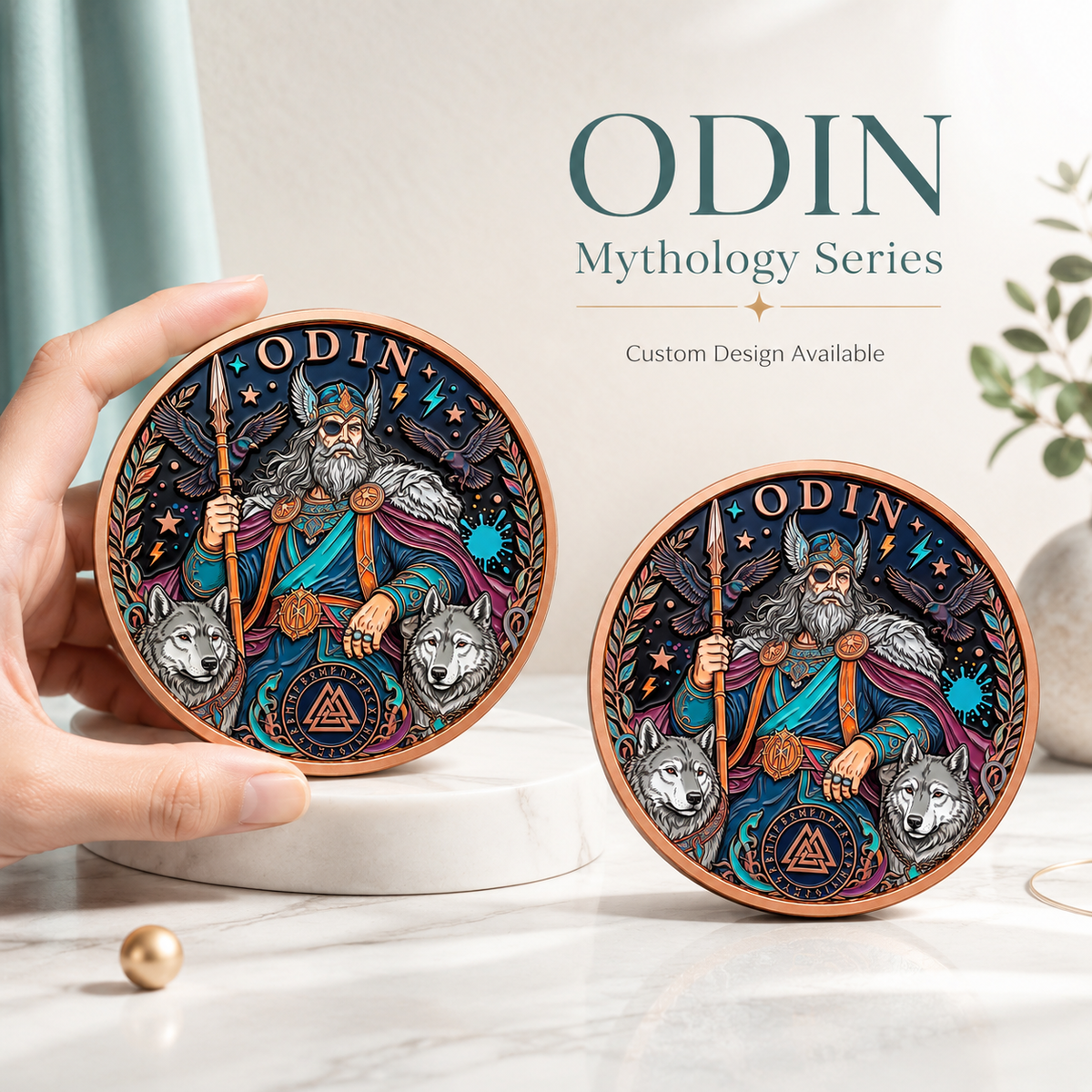 Odin Allfather Norse Mythology Series – 1 oz .999 Fine Copper Round High Relief (Roll of 20) – 5 UV Color Designs