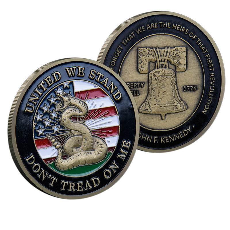 50 PCS Wholesale Lot - Don't Tread On Me United We Stand Challenge Coin Liberty Bell JFK - Gold or Silver Tone