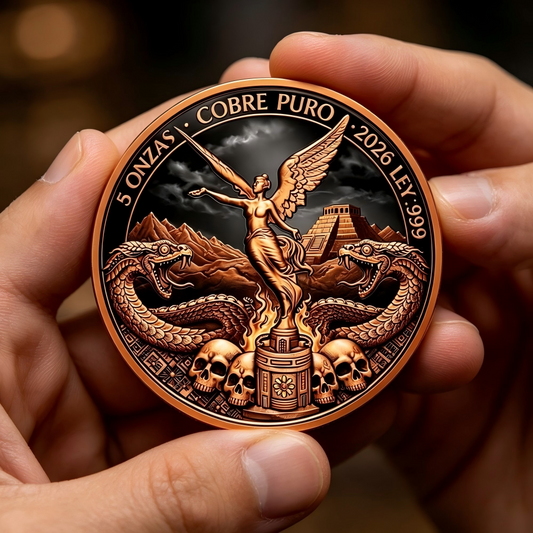 Mexico Libertad 5 oz .999 Fine Copper Round – Aztec Serpent & Skull Dark Art Edition 2026 (Min. 20 Units)