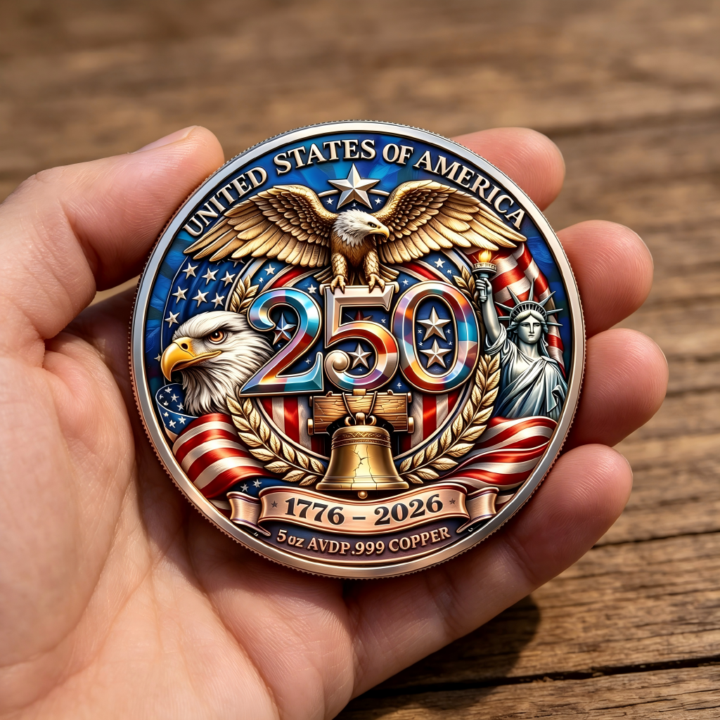 10 Pcs 5 oz .999 Copper Coins – America 250th Anniversary 1776–2026