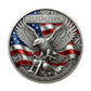Harley-Davidson It’s Not the Destination It’s the Journey Challenge Coin obverse – mechanical bald eagle spread wings Harley motorcycle American flag enamel gears antique silver