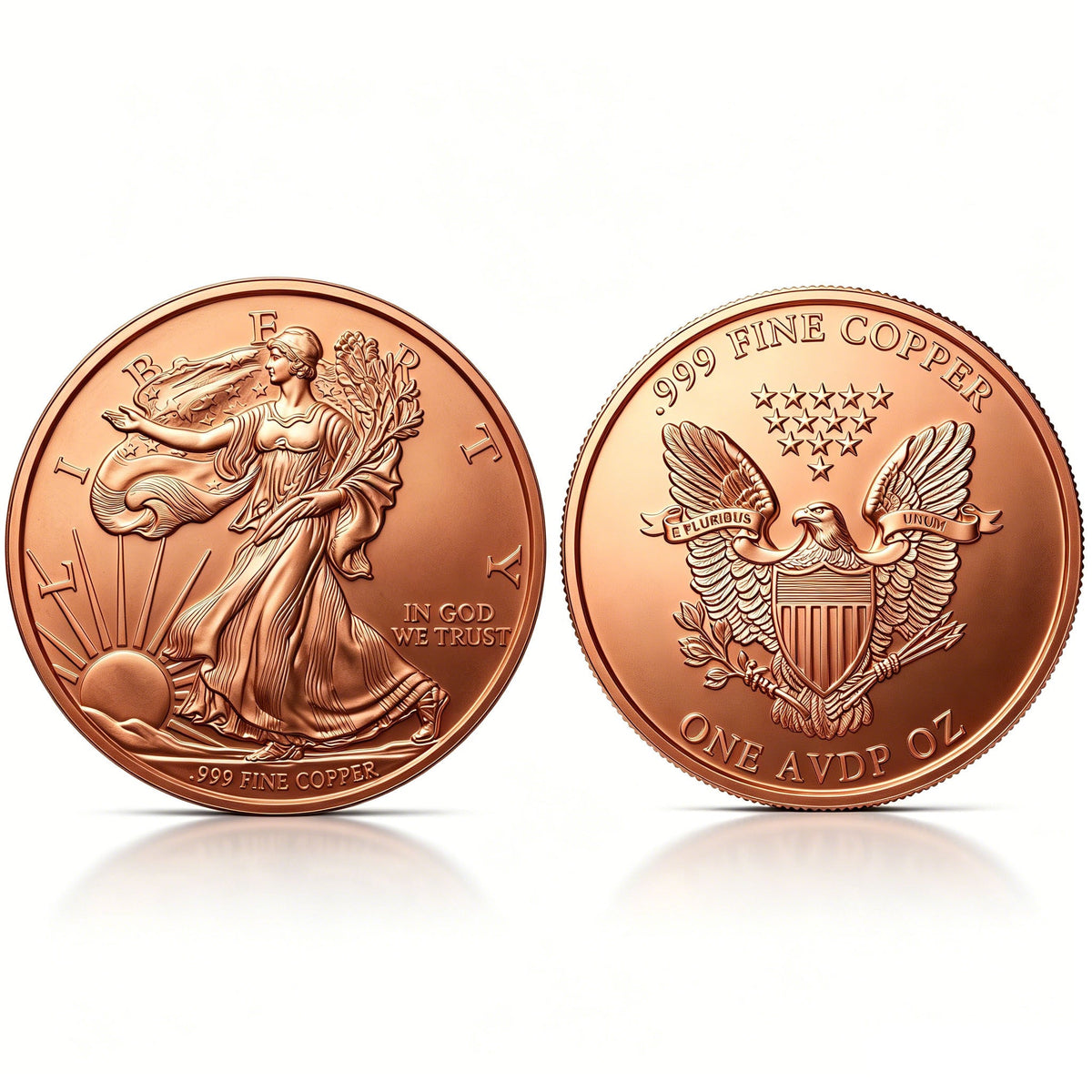 1 oz .999 Fine Copper Round Walking Liberty Design – Obverse and Reverse
