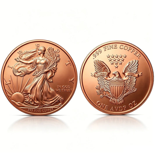 1 oz .999 Fine Copper Round Walking Liberty Design – Obverse and Reverse