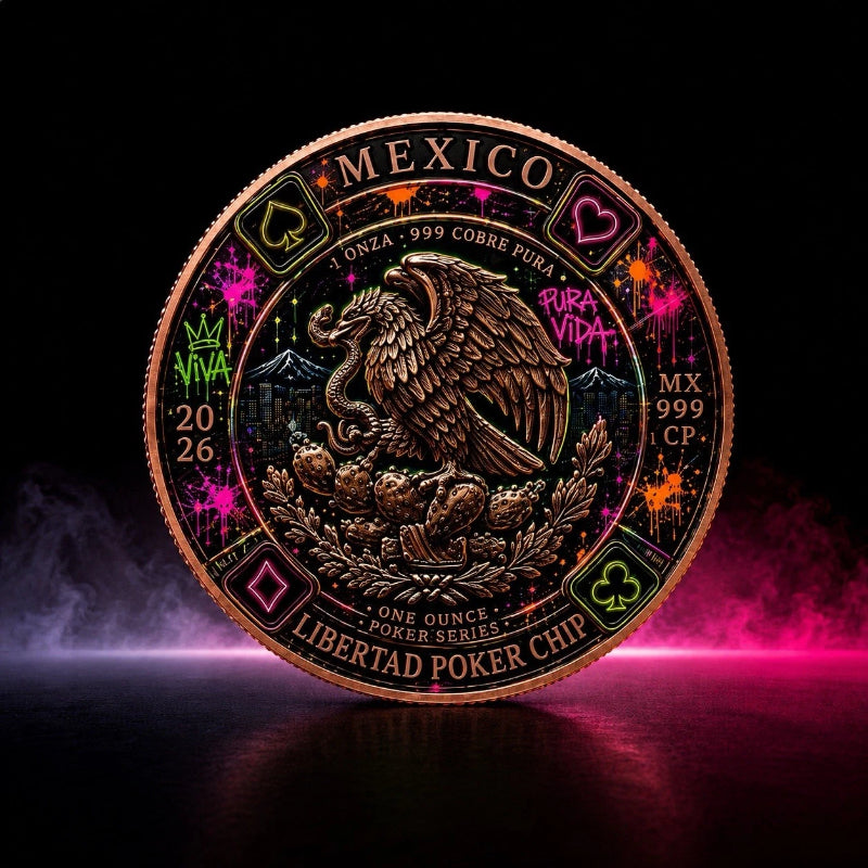 PRE-ORDER 2026 Mexico Libertad Poker Chip 1oz .999 Copper Round – Neon Graffiti Edition
