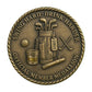 Swing Hard Drink Harder OBGC Official Member Medallion Challenge Coin reverse closeup – golf bag clubs OBGC tag crossed clubs cigar whiskey glass golf ball antique bronze rope twist rim