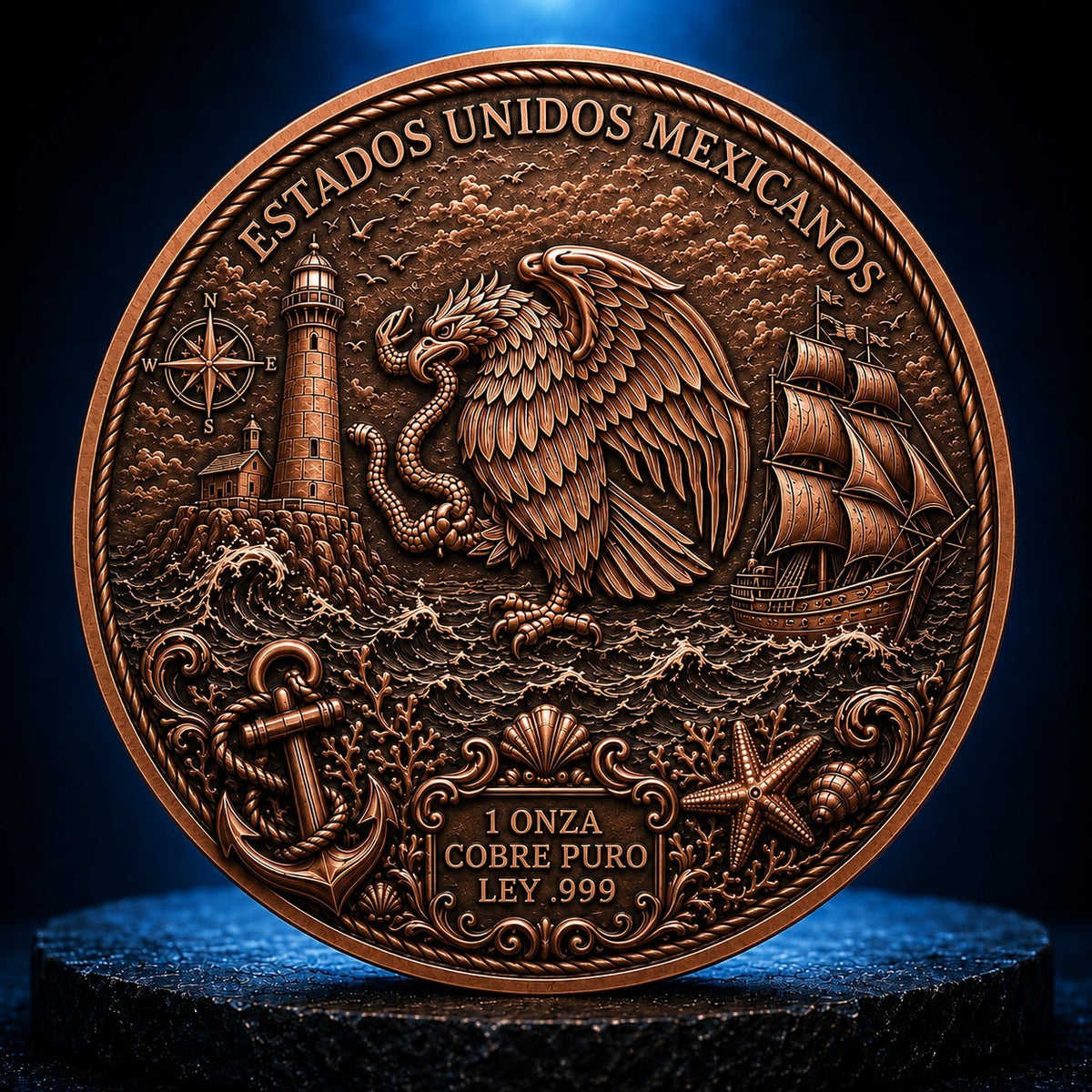 Mexico Libertad 3D Copper Coin,1 Ounces .999 Pure Copper Round Cobre Puro Angel Liberty Nautical Ocean Theme (Roll of 20)