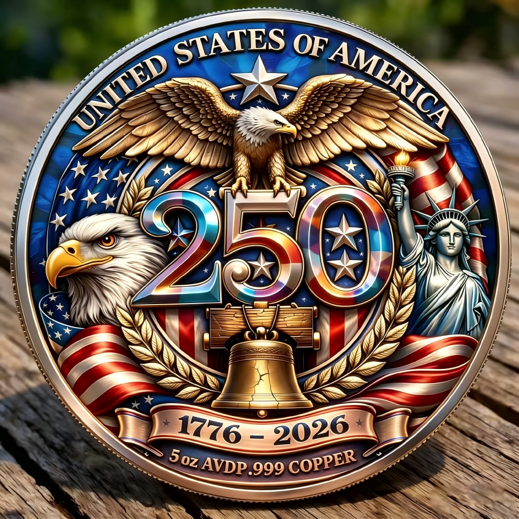 10 Pcs 5 oz .999 Copper Coins – America 250th Anniversary 1776–2026