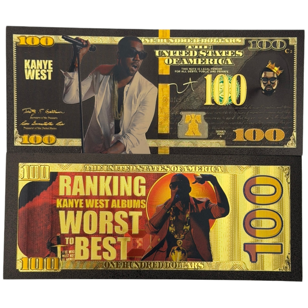 Kanye West 24k Gold Foil Black Novelty Collectible Banknote | 10 Pack