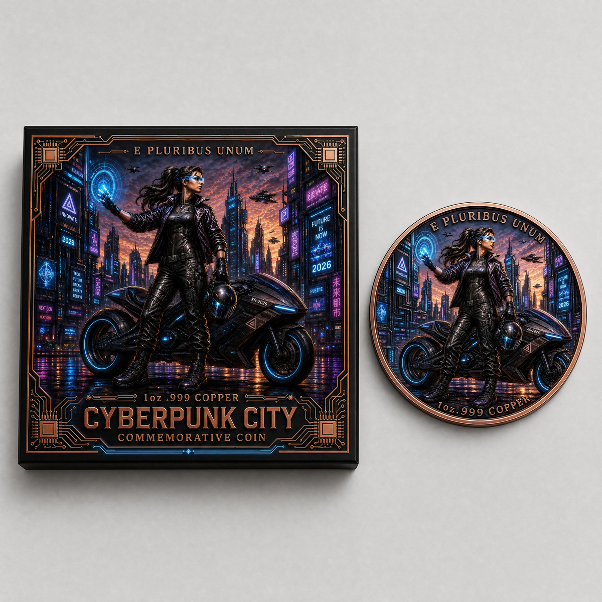 2026 Cyberpunk City 1 oz .999 Copper Commemorative Coin with Display Box - 30 Piece Lot