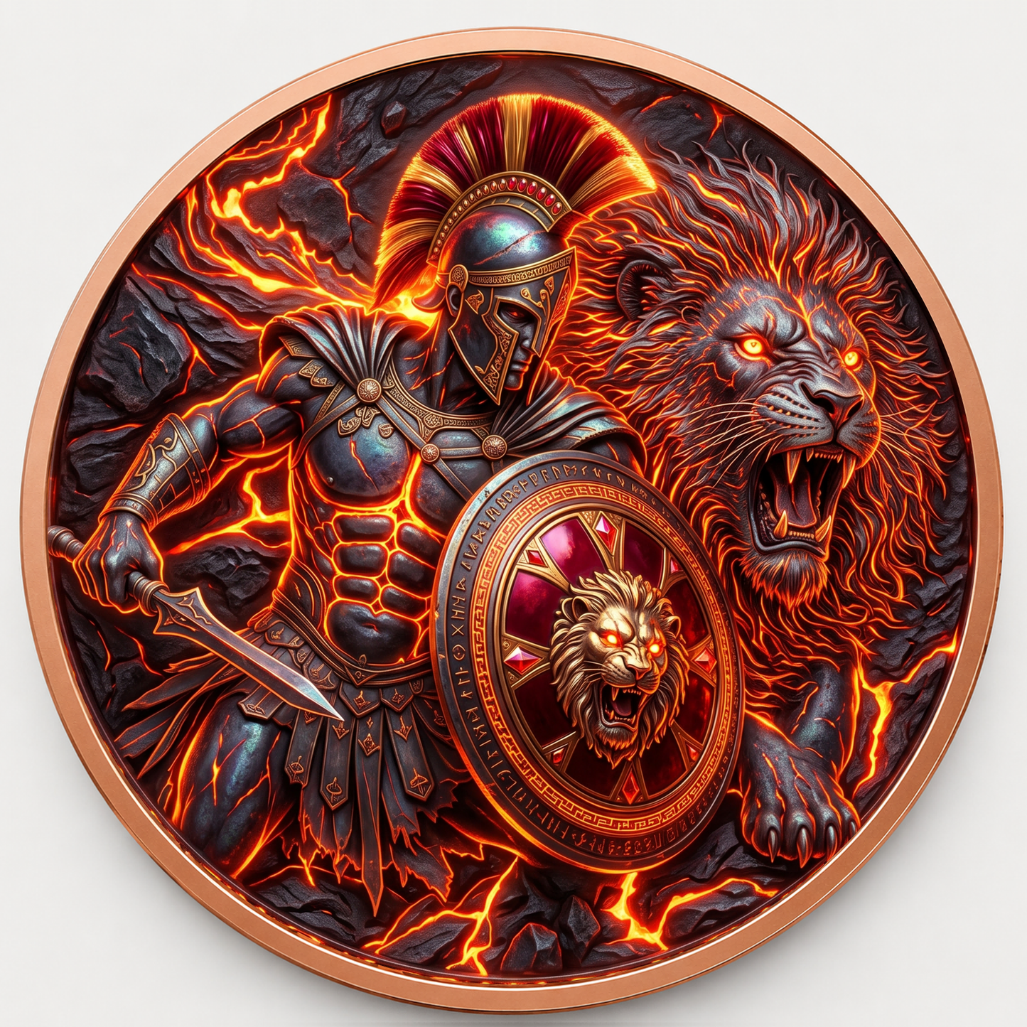 Spartan Warrior & Lion Greek Mythology Series – 1 oz .999 Fine Copper Round 40mm – Roll of 20 – Choose Your Color Design