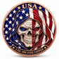 USA skull in American flag hood, 1 oz .999 fine copper coin, identical artwork on both sides