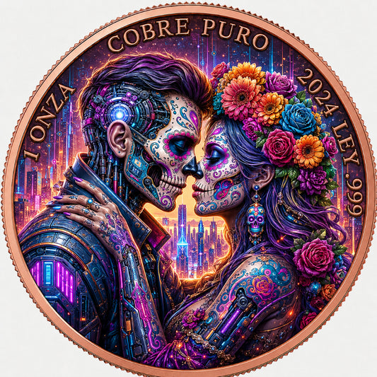 Mexico Libertad 1 oz .999 Fine Copper Round – Dia de los Muertos Cyber Love Art Edition (Tube of 20)
