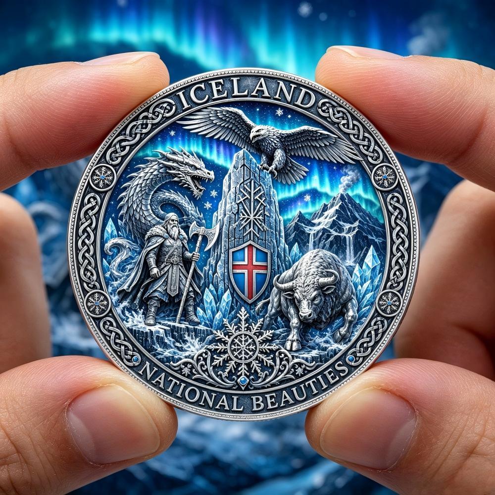 2026 Iceland Seduction National Beauties 1 Oz Copper Round Colorized Coin | Northern Lights & Glacier Art (Roll of 20 )