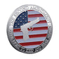 Second Amendment Silver-Tone Challenge Coin obverse – The Second Amendment The Right to Keep and Bear Arms American flag pistol silhouette
