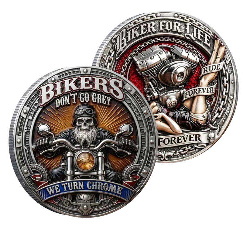 Bikers Don't Go Grey – Biker For Life Challenge Coin front and back
