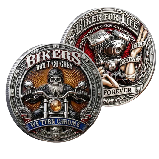 Bikers Don't Go Grey – Biker For Life Challenge Coin front and back