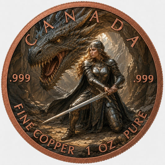 Canada Maple Leaf 1 oz .999 Fine Copper Round – Dragon & Knight Art Edition (Tube of 20)