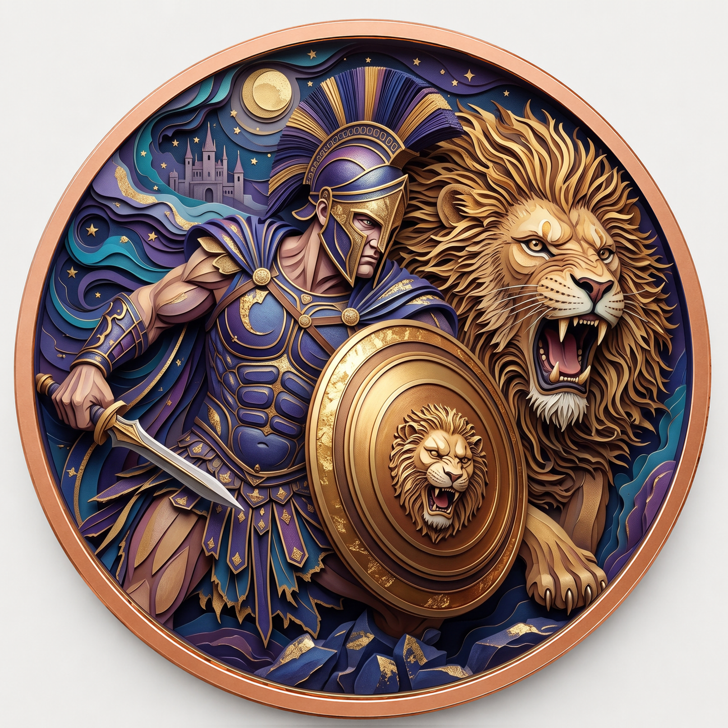 Spartan Warrior & Lion Greek Mythology Series – 1 oz .999 Fine Copper Round 40mm – Roll of 20 – Choose Your Color Design