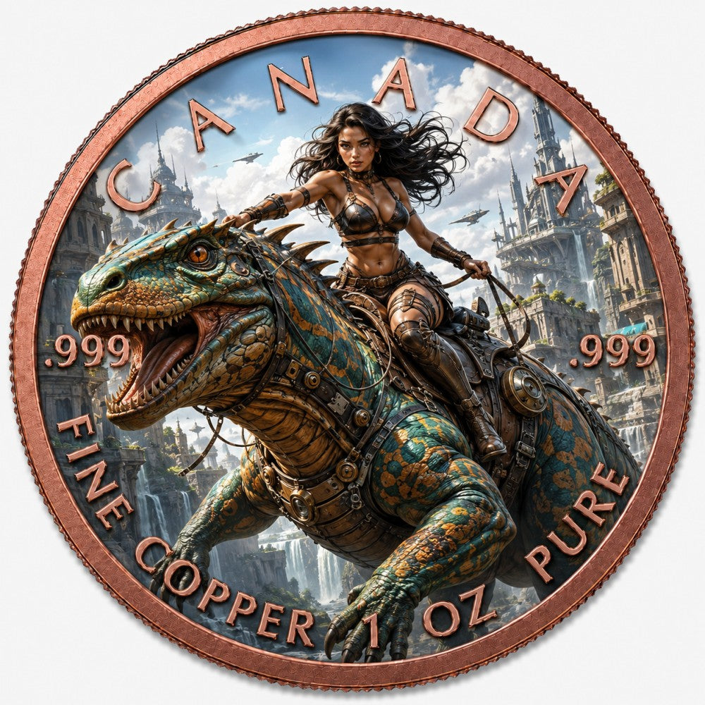 Canada Maple Leaf 1 oz .999 Fine Copper Round – Dragon Rider Art Edition (Tube of 20)