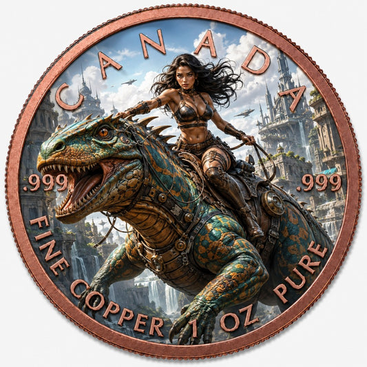 Canada Maple Leaf 1 oz .999 Fine Copper Round – Dragon Rider Art Edition (Tube of 20)