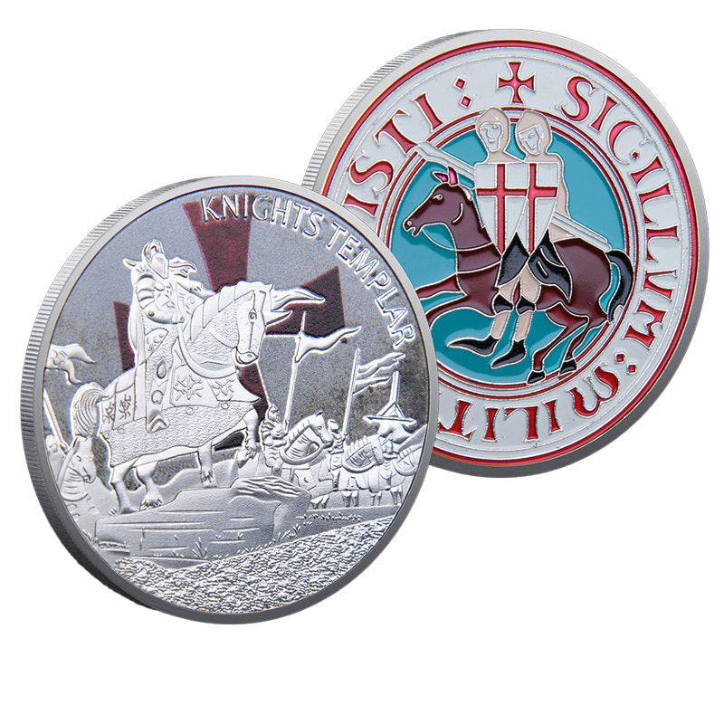 50 PCS Wholesale Lot - Knights Templar Challenge Coin Silver Tone Plated Colorized Seal Crusader