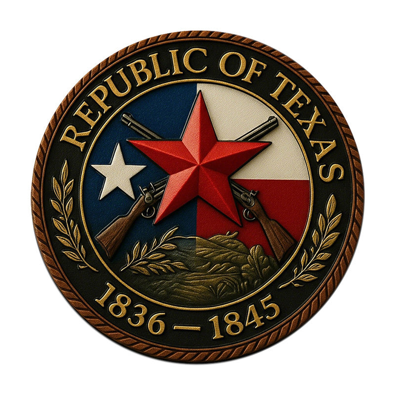 Republic of Texas Challenge Coin reverse – Republic of Texas seal Lone Star crossed rifles 1836–1845 antique bronze