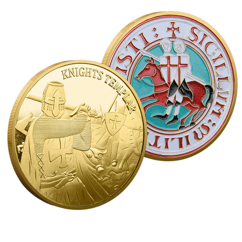 50 PCS Wholesale Lot - Knights Templar Challenge Coin Gold Plated Crusader Knight & Colorized Seal