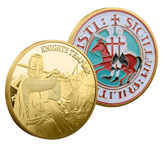 50 PCS Wholesale Lot - Knights Templar Challenge Coin Gold Plated Crusader Knight & Colorized Seal