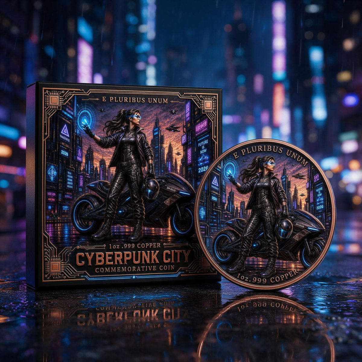 2026 Cyberpunk City 1 oz .999 Copper Commemorative Coin with Display Box - 30 Piece Lot