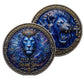 Be Strong and Courageous Joshua 1:9 / Be Still and Know That I Am God Fear Not For I Am With You Lion of Judah Challenge Coin both sides display – antique silver deep blue galaxy enamel