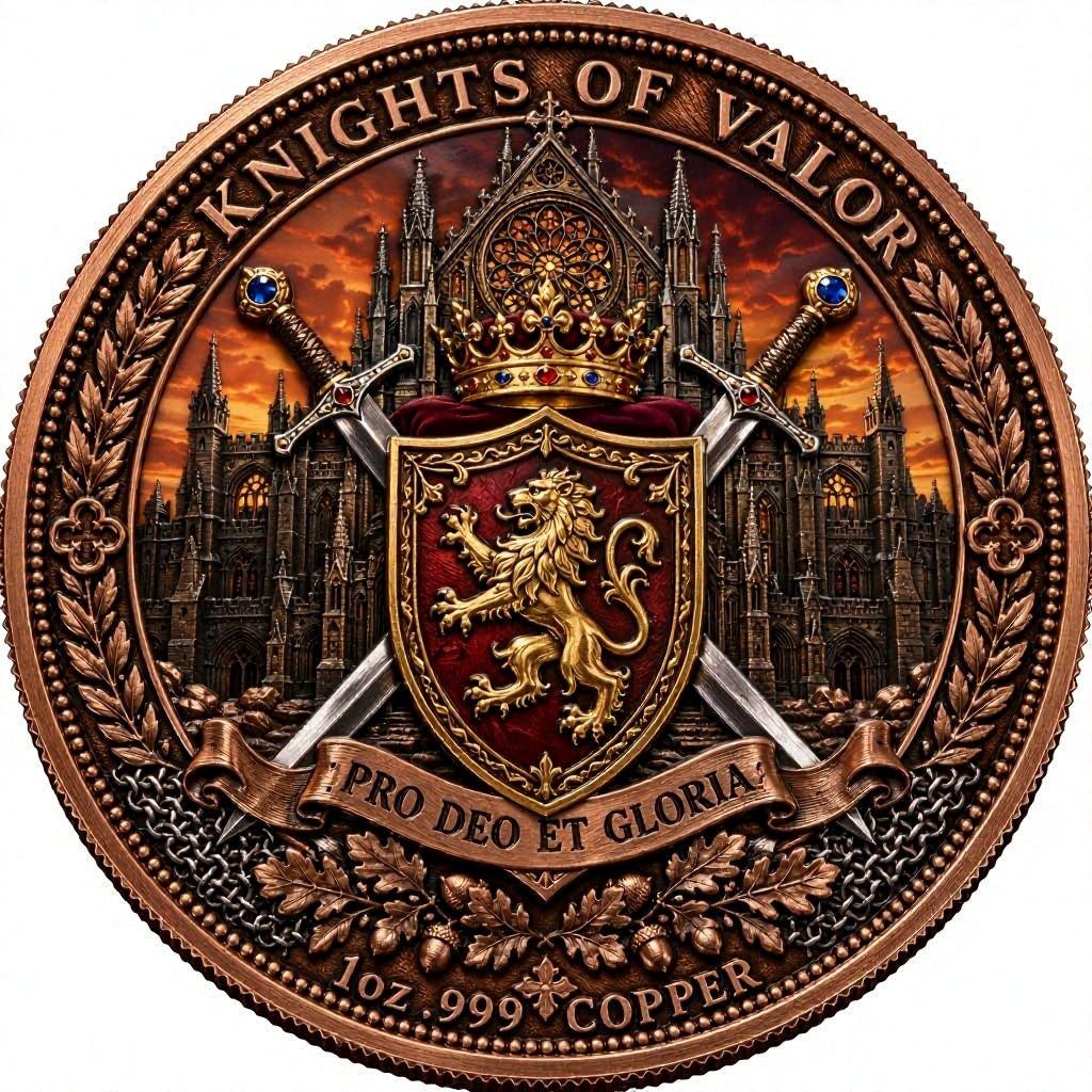 Knights of Valor 1 oz .999 Copper Coin with Display Box - 30 Piece Lot