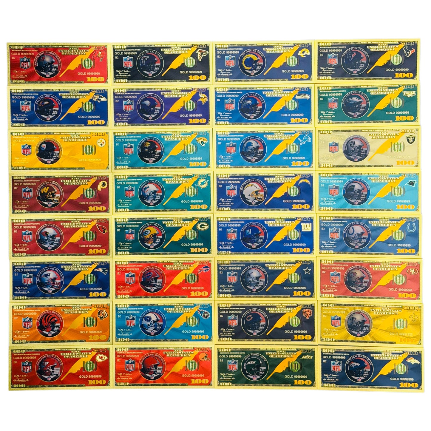 32 FOOTBALL TEAM COLLECTIBLE 24K GOLD FOIL BANKNOTE SET