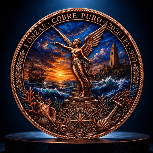 Mexico Libertad 3D Copper Coin,1 Ounces .999 Pure Copper Round Cobre Puro Angel Liberty Nautical Ocean Theme (Roll of 20)