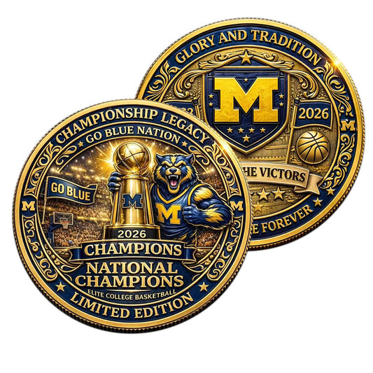 Michigan Wolverines 2026 National Champions Challenge Coin – 40mm Gold “Hail to the Victors” Limited Edition