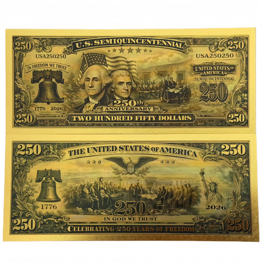 WHOLESALE ONLY-50 PCS 24K GOLD BANKNOTES 250TH USA