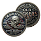 100% Bitter Old F**kers Club I'm Old School Challenge Coin both sides display – antique silver ornate obverse and skull cigar American flag reverse