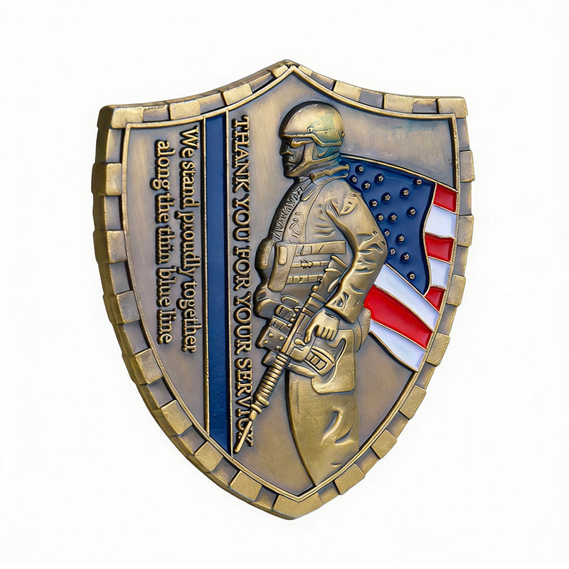 50 PCS Wholesale Lot - Saint Michael Thin Blue Line Shield Challenge Coin 1.75" Antique Bronze Police