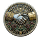 Memento Mori Death Is Certain Challenge Coin 40mm – Obverse skeleton handshake with roses