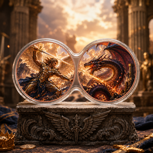 Archangel vs. Dragon Panoramic Dual 1 oz .999 Fine Copper Coin Set – Battle of the Ages Edition (10 Sets Minimum)