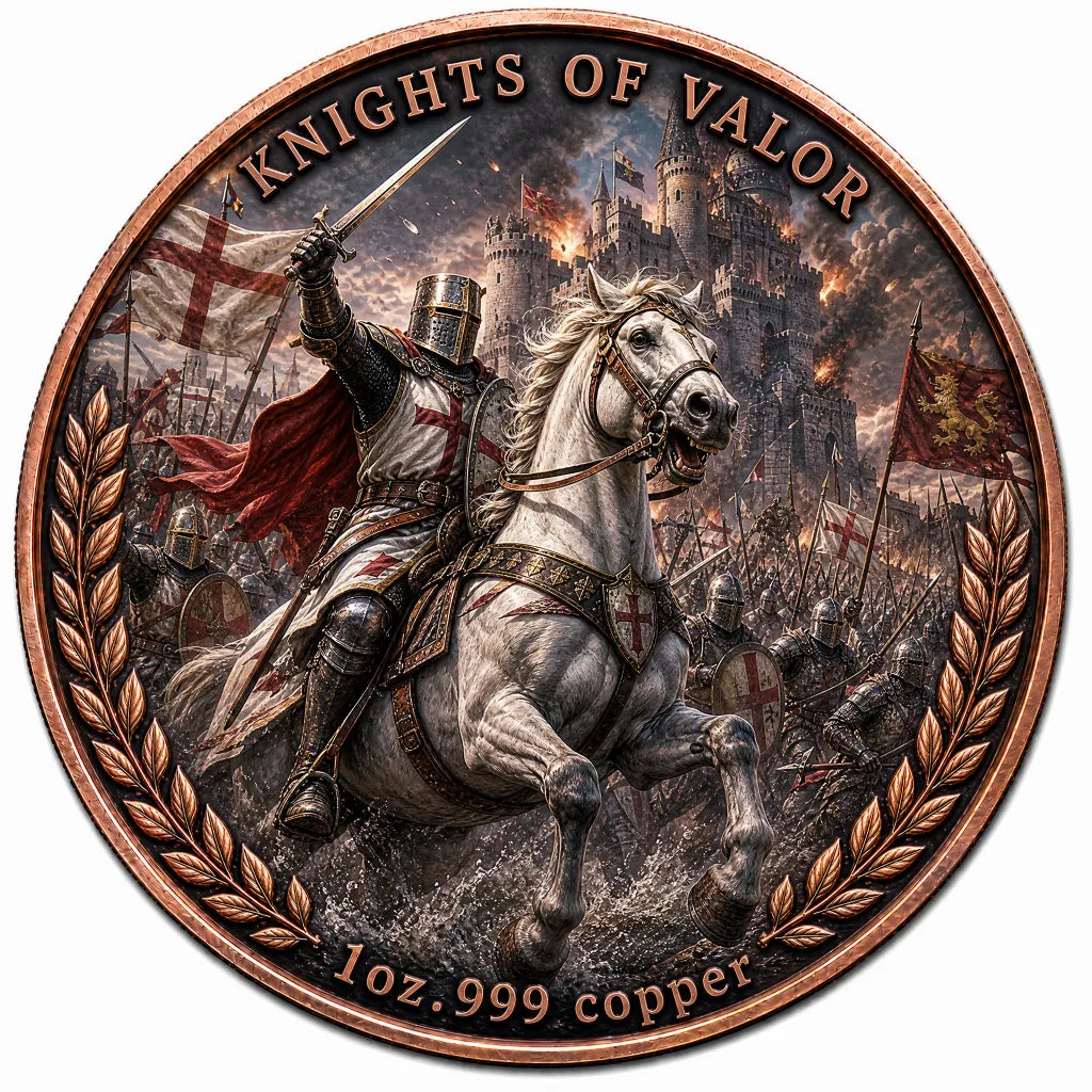 Knights of Valor 1 oz .999 Copper Coin with Display Box - 30 Piece Lot