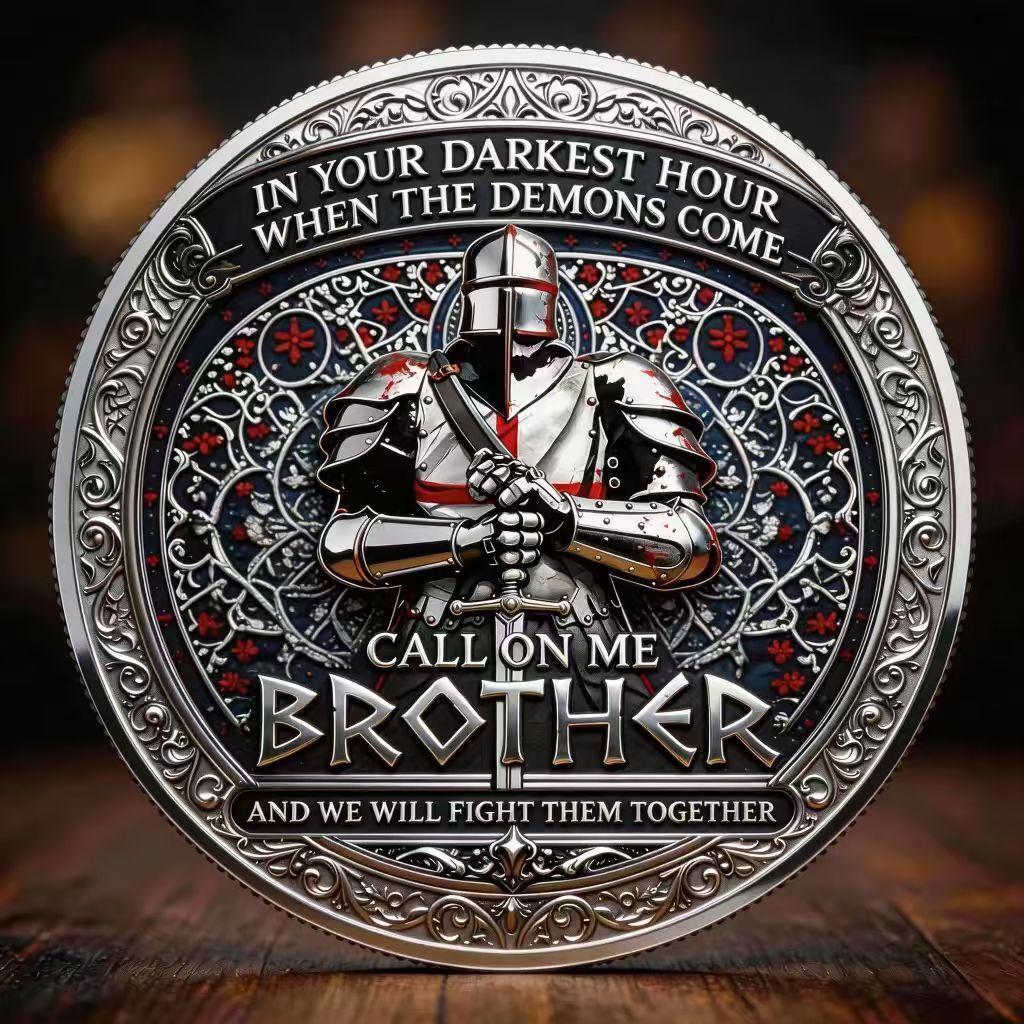 Brotherhood of Knights 3D 40mm challenge coin, Bound by Honor Forged in Steel design