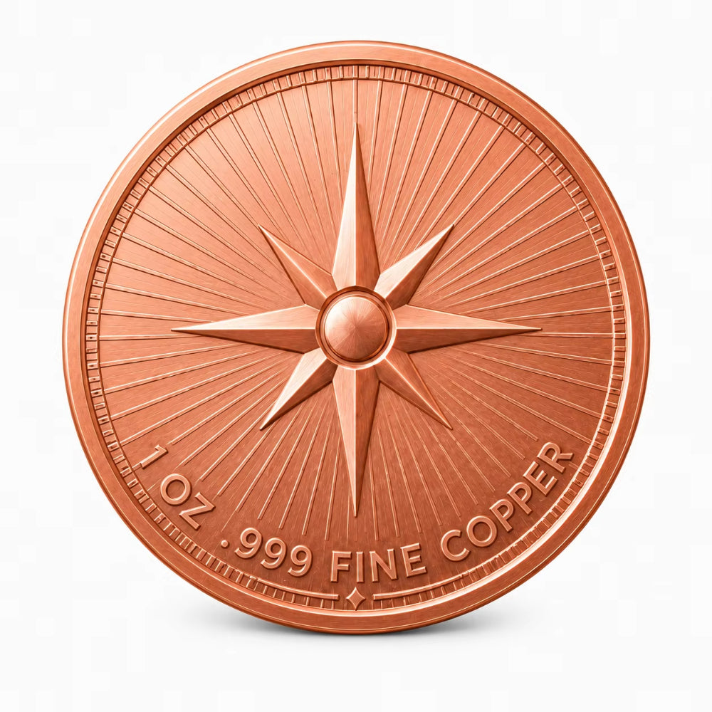 Snow Queen Compass Rose 1 oz .999 Fine Copper Round - Roll of 20
