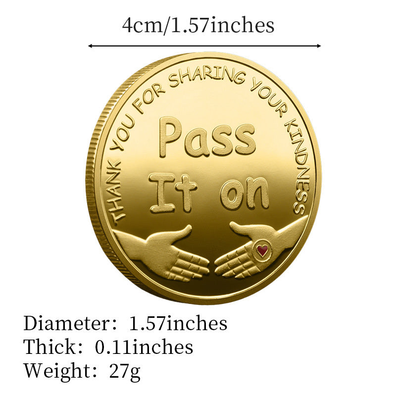 50 PCS Wholesale Lot - "Pass It On" Kindness Challenge Coin 40mm Gold Plated Four Leaf Clover