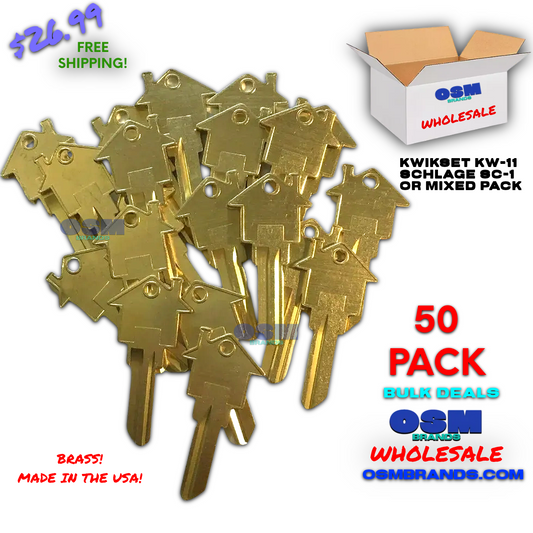 HOUSE SHAPED Kwikset KW-11/Schlage SC-1 House Key Blanks Bulk 50-Mix n' Match