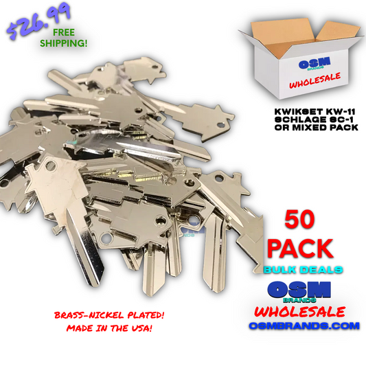 HOUSE SHAPED Kwikset KW-11/Schlage SC-1 Nickel Plated House Key Blanks Bulk 50-Mix n' Match