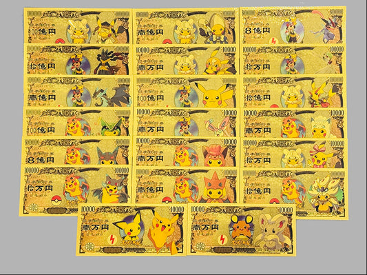 WHOLESALE ONLY-24K GOLD BANKNOTESPOKEMON 20 PC SETS-MIN ORDER 10 SETS
