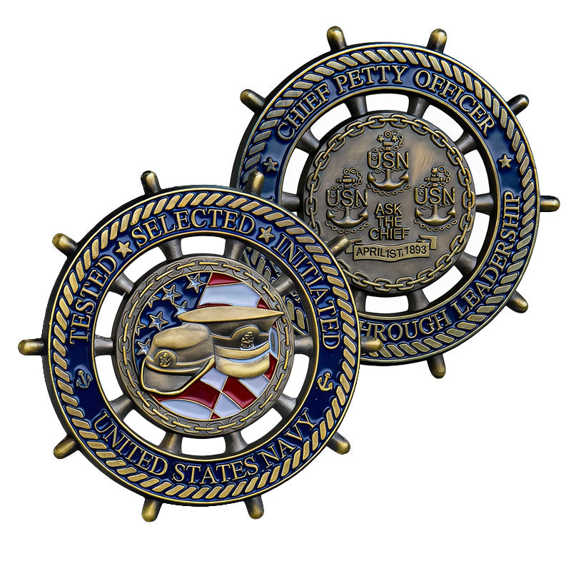 50 PCS Wholesale Lot - US Navy Chief Petty Officer Challenge Coin Ship's Wheel Ask The Chief Bronze