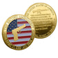 Second Amendment Challenge Coin both sides display – obverse American flag pistol and reverse Samuel Adams quote AR-15 gold-tone